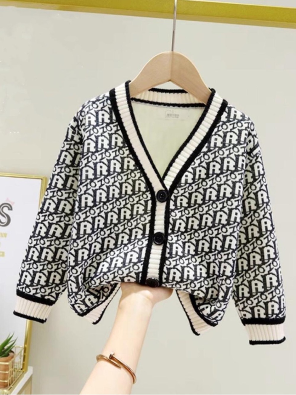Black and White Patterned Knit Cardigan